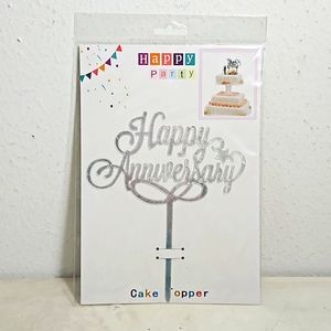 NIP Happy party happy anniversary acrylic silver cake topper